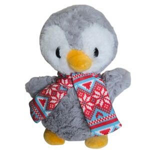 Dan Dee Chilly Penguin Plush 9" Whimsical Zoo Gray White Winter Scarf‎ Holiday